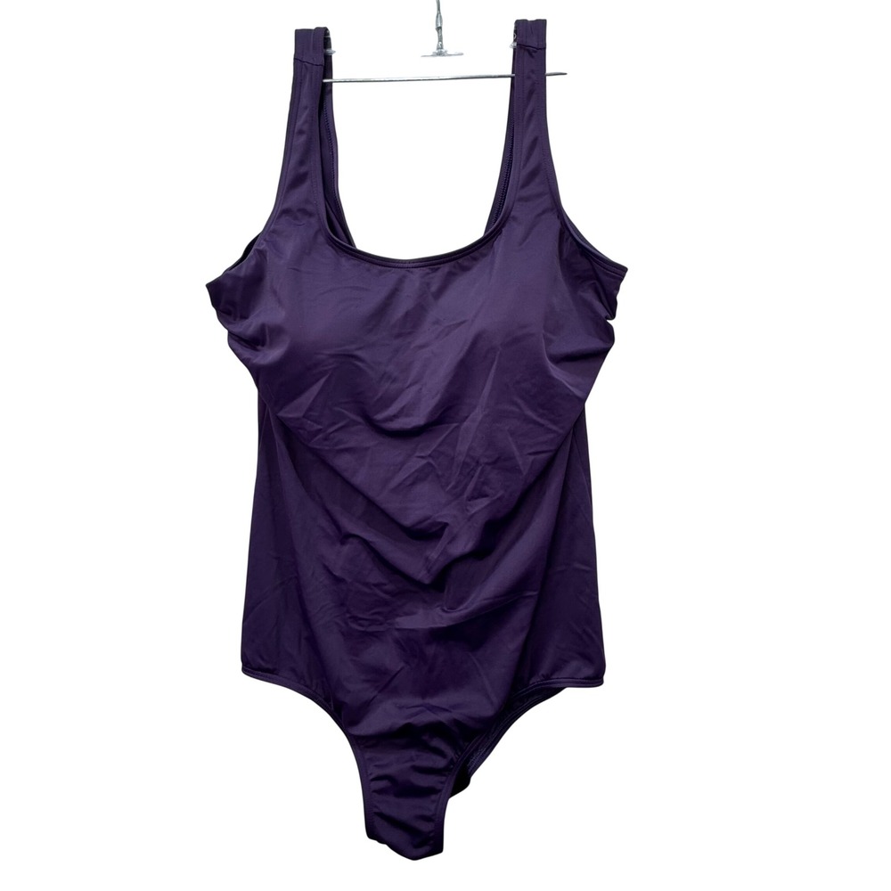 Lands End One Piece Swimsuit Womens 16L Purple Ruched Tummy Control Classic Tall